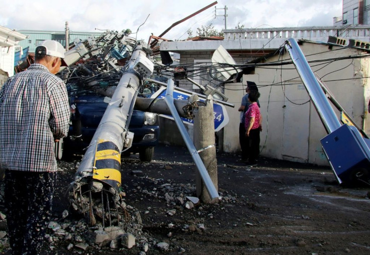 An electricity pylon was downed by Typhoon Maysak in the port city of Ulsan, South Korea