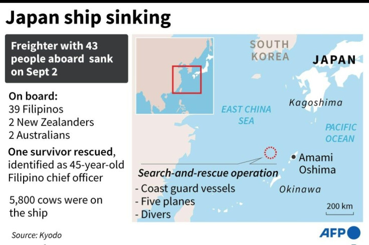 Map showing area where a cargo ship carrying 43 crew and about 6,000 cows, sank at sea after transmitting a distress signal on Wednesday.