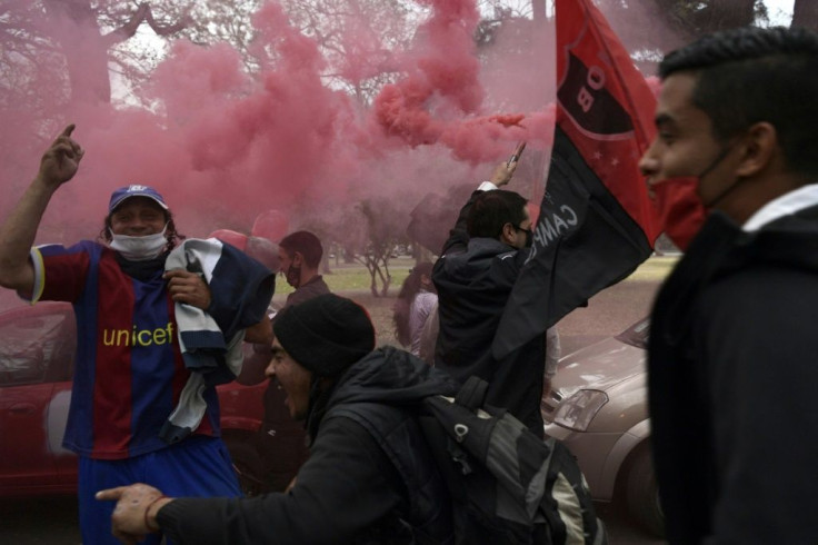 Newell's Old Boys supporters gather outside Marcelo Bielsa stadium before their vehicle parade to appeal to Argentine footballer Lionel Messi to come play for his boyhood team