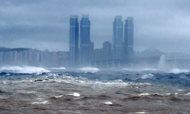 High waves batter the coastline of Busan as Typhoon Haishen approaches