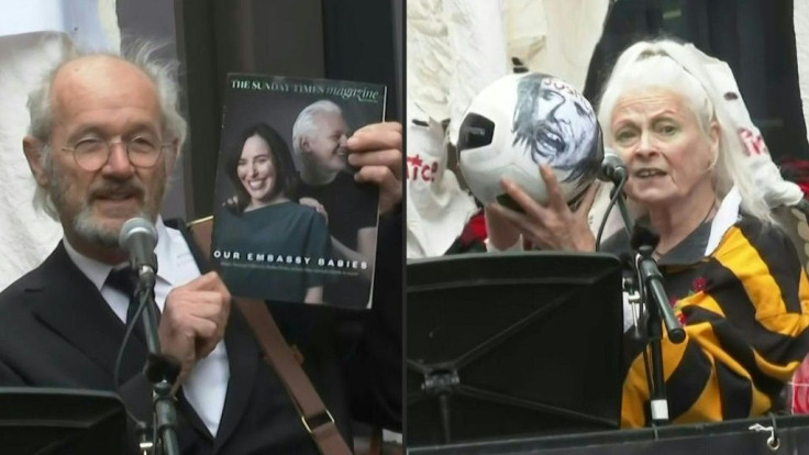 IMAGESSupporters of Julian Assange, including his father Richard Assange, and British fashion designer Vivienne Westwood protest in front of the Old Bailey in London as the extradition trial for the Wikileaks founder resumes.