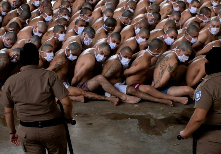 Members of the "Mara 18" and "MS-13" gangs at El Salvador's Izalco maximum security prison in September 2020