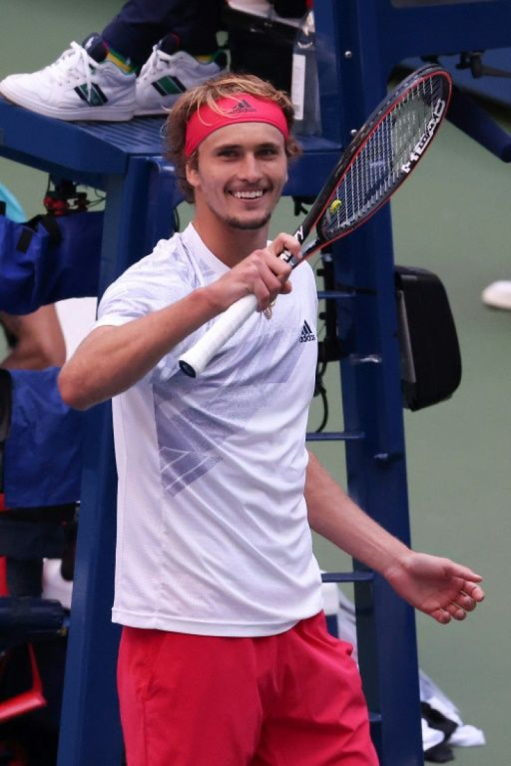 Alexander Zverev of Germany celebrates winning his quarter-final match against Borna Coric of Croatia at the 2020 US Open