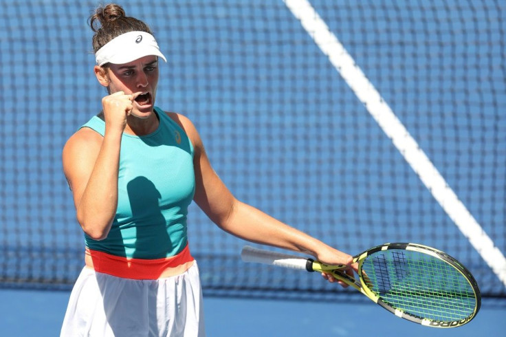 Jennifer Brady of the United States reacts during her quarter-final match against Yulia Putintseva of Kazakhstan at the 2020 US Open