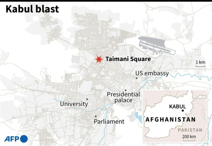 Map of Kabul locating a deadly explosion Wednesday that left the Afghan vice president lightly wounded.