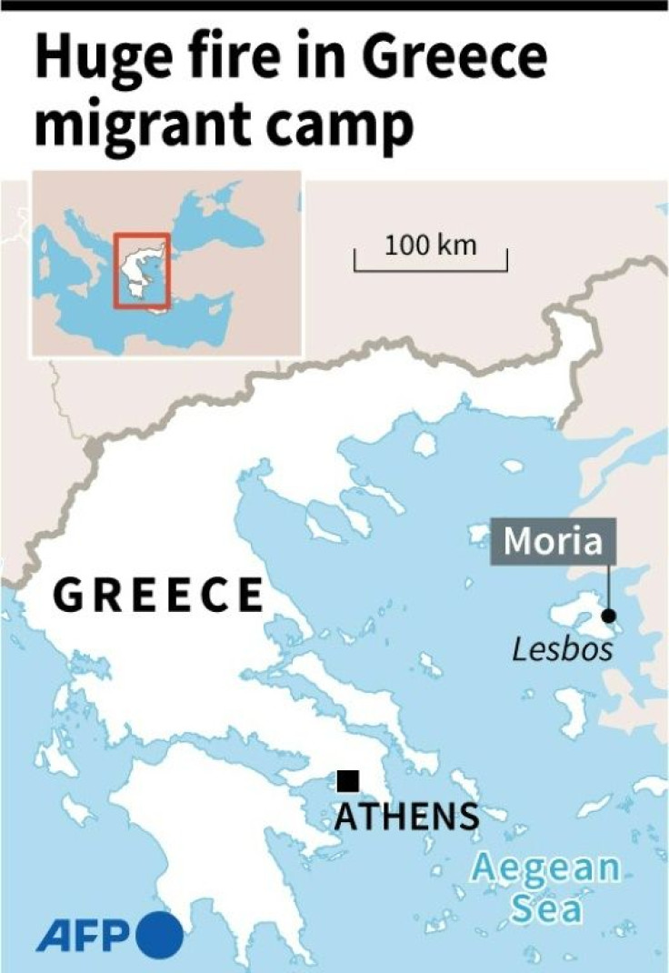 Map locating the Moria migrant camp in Greece