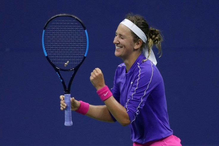 Victoria Azarenka celebrates during her quarter-finals win against Elise Mertens at the 2020 US Open
