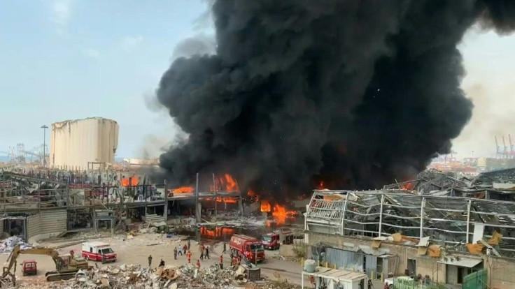 IMAGES Gigantic plumes of thick black smoke billow from a huge fire that erupted at Beirut port, weeks after a deadly blast caused by hundreds of tonnes of ammonium nitrate ripped through the capital.