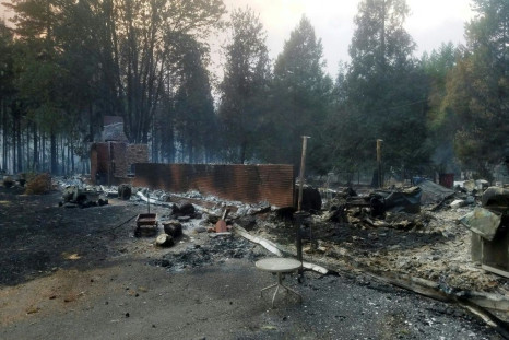 A burned out house is seen after the passing of the Holiday Farm fire in McKenzie Bridge, Oregon
