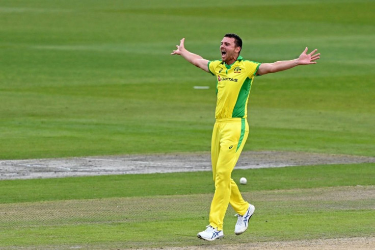 Man of the match Josh Hazlewood took 3-26 as Australia beat England by 19 runs in the first ODI at Old Trafford
