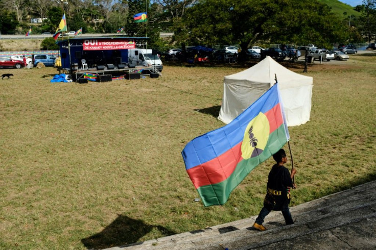 The pro-independence colours of New Caledonia at rally in Noumea in 2018