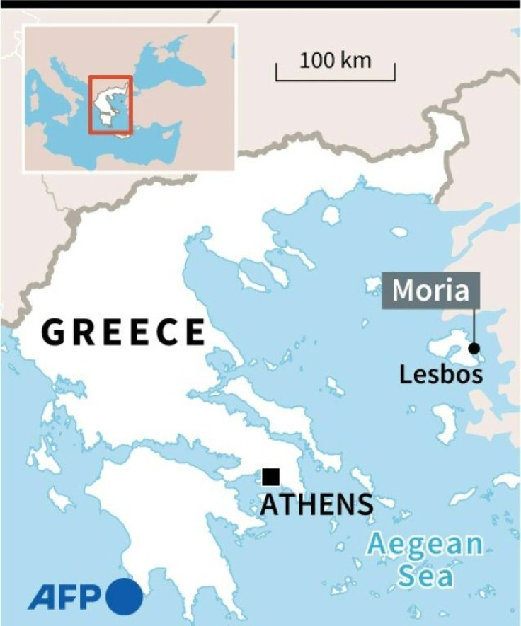 Map locating the migrant camp of Moria, on the island of Lesbos in Greece