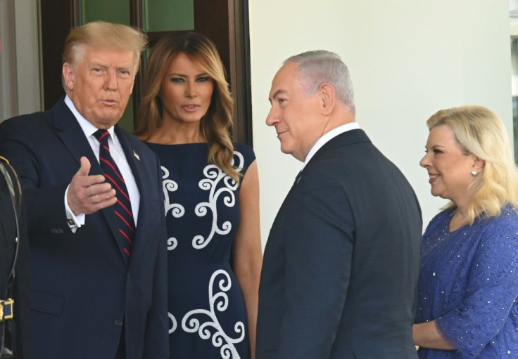 US President Donald Trump and First Lady Melania Trump welcome Israeli Prime Minister Benjamin Netanyahu and his wife Sara to the White House