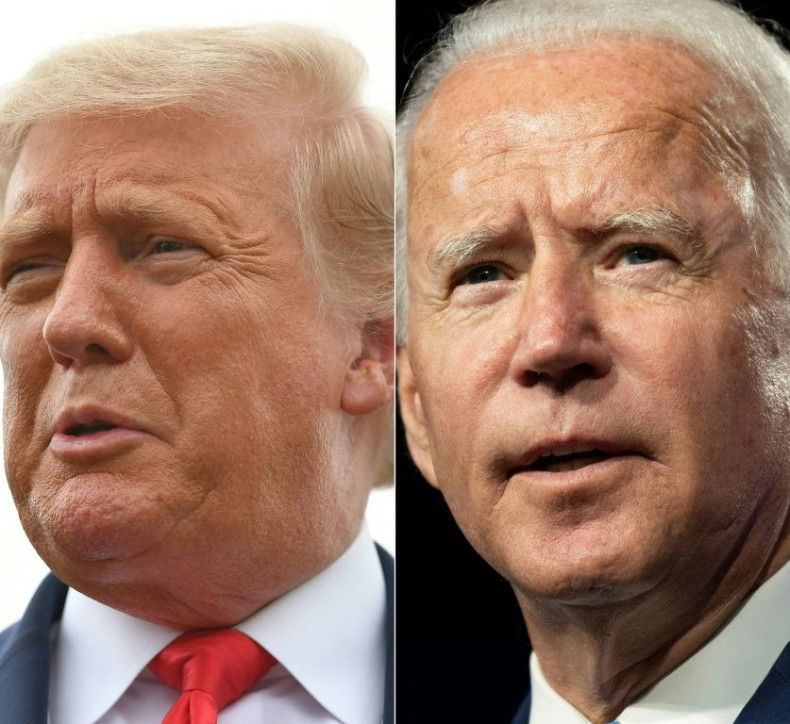 US President Donald Trump (L) has for months tried to persuade voters that Democratic opponent Joe Biden is suffering from mental decline