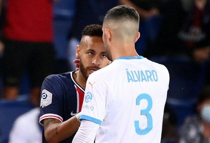Neymar was sent off after a clash with Marseille defender Alvaro Gonzalez