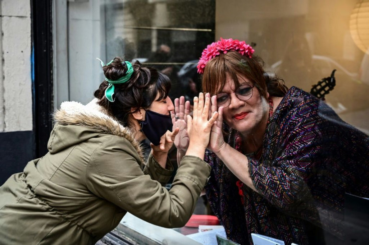 Argentine artist Susy Shock (R) performs at the MU Cultural Center, in Buenos Aires, in September 2020