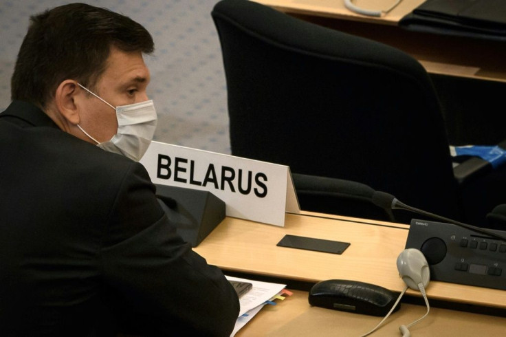 Tikhanovskaya's message was repeatedly interrupted by objections from Belarus Ambassador Yuri Ambrazevich