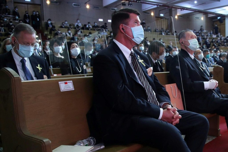 US Undersecretary of State Keith Krach (C) attends the funeral of former Taiwan president Lee Teng-hui