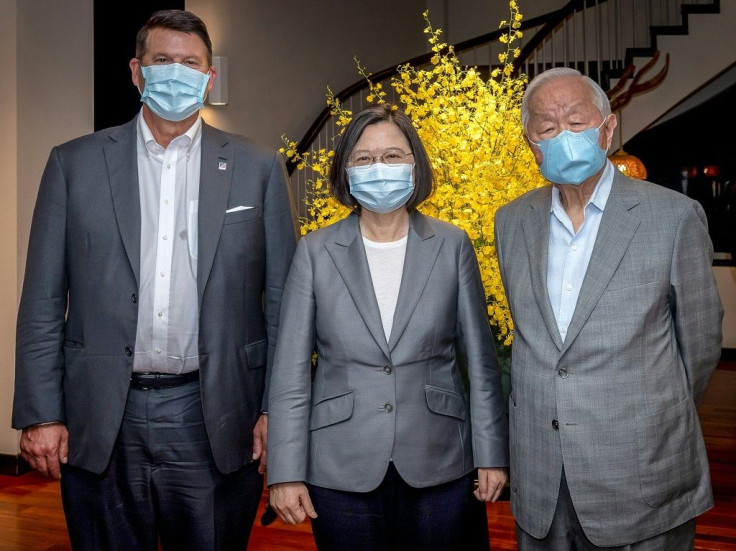 Undersecretary of State Keith Krach (L) met with President Tsai Ing-wen (C, with TSMC founder Morris Chang) during his trip to Taiwan, the second high-level US visit in as many months