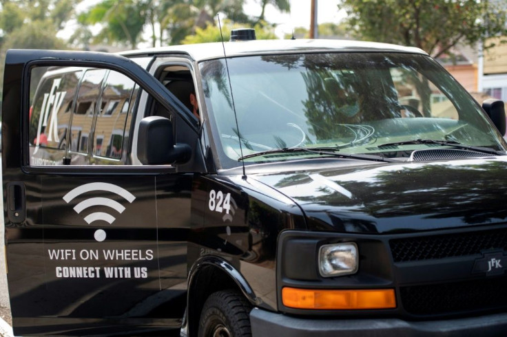 A minivan that brings underserved kids "Wifi on wheels" is pictured in Santa Ana, California