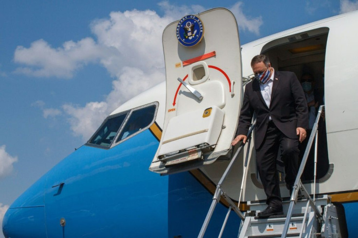 US Secretary of State Mike Pompeo arrives at an air base in the Brazilian border town of Boa Vista