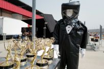 Those tasked with delivering Emmys to some of the winners donned... hazmat tuxedos