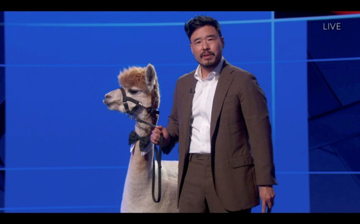 Actor Randall Park presented an Emmy with an alpaca at his side
