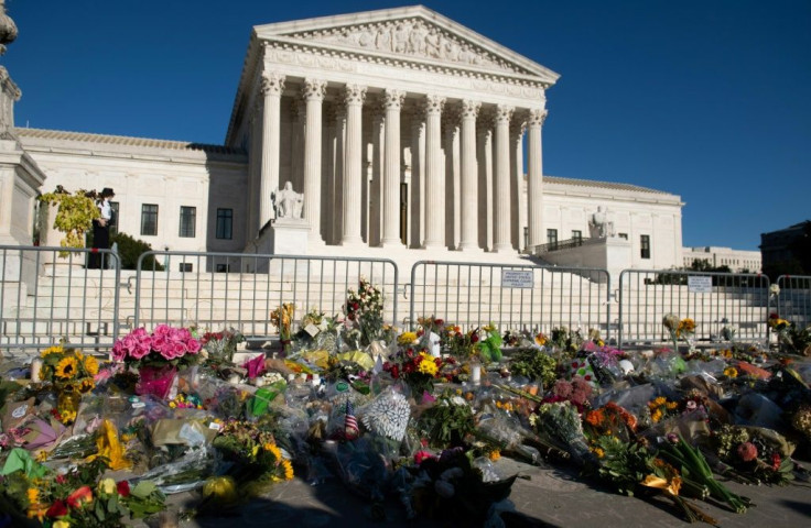 Supporters and fans have left flowers outside the US Supreme Court in honor of late justice Ruth Bader Ginsburg