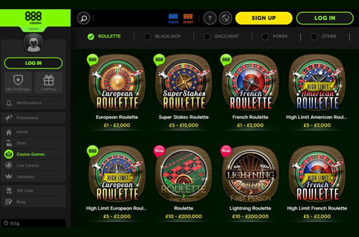 The roulette games at 888casino