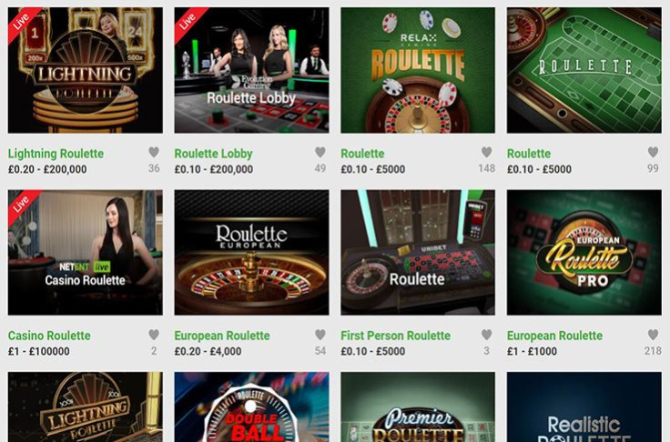 The roulette games at Unibet