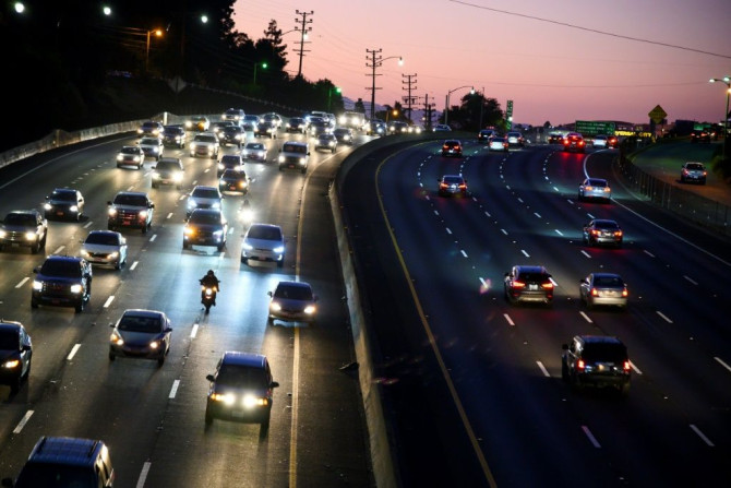 Motor vehicles are seen on the 101 freeway in Los Angeles, California on September 17, 2019; an order by Governor Gavin Newsom will require all cars sold in the state to be zero-emission from 2035