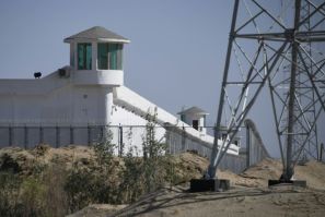 Watchtowers on a high-security facility at what is believed to be a re-education camp in China's Xinjiang region
