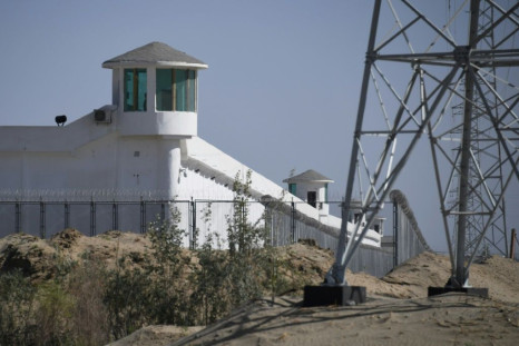 Watchtowers on a high-security facility at what is believed to be a re-education camp in China's Xinjiang region