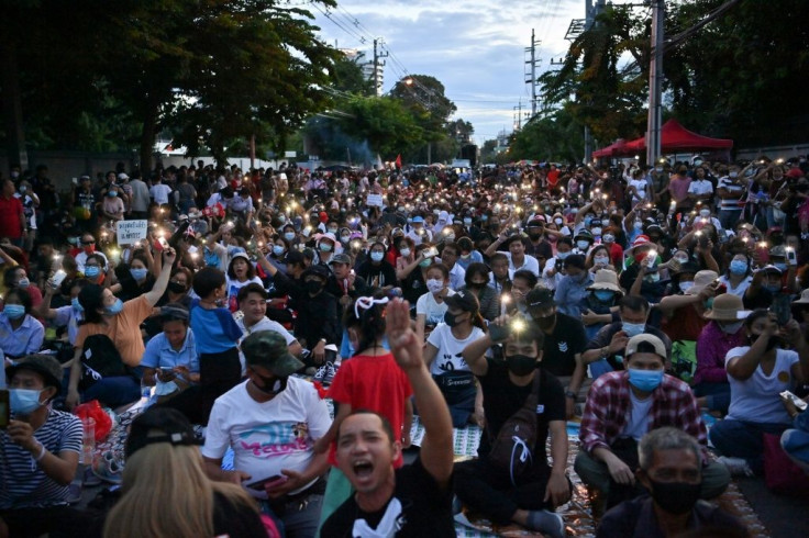 Anti-government protesters outside Thailand's parliament on September 24, 2020