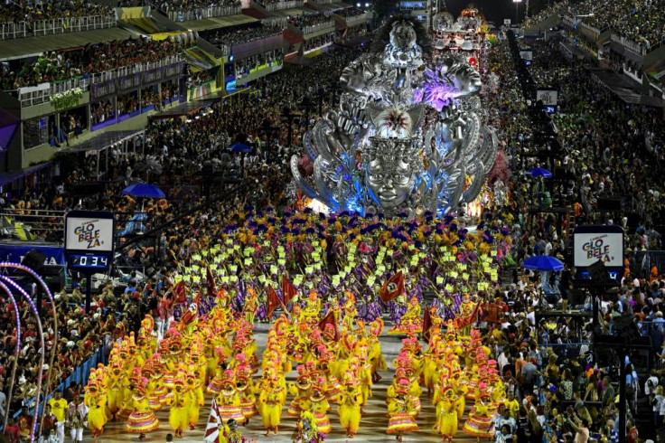 Members of the Viradouro samba school perform during the first night of Rio's carnival parade at the Sambadrome in Rio de Janeiro, Brazil, February 23, 2020