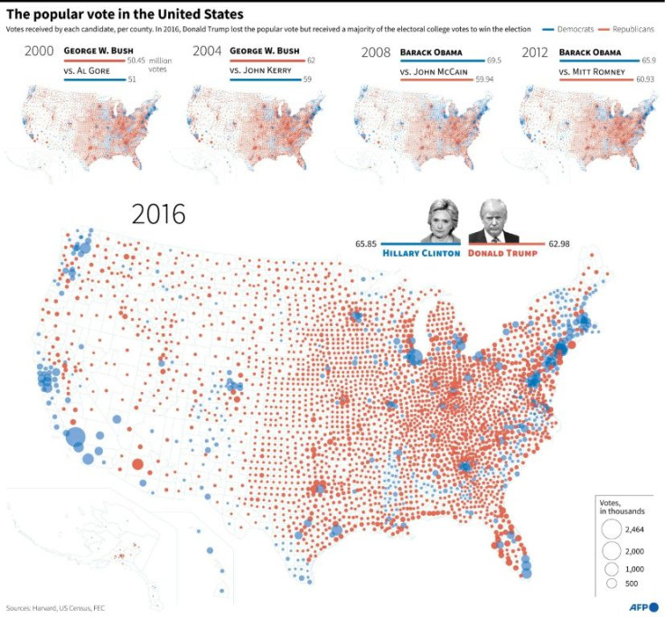Maps with the results of the popular vote in the last five presidential elections in the United States