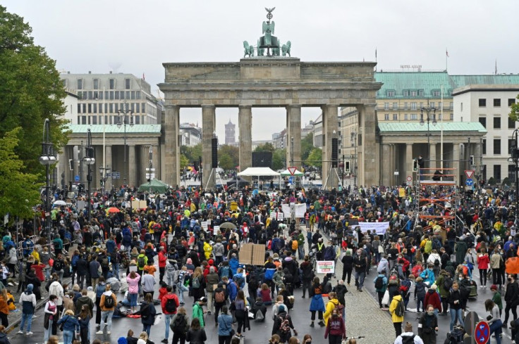 Berlin police said around 10,000 climate demonstrators gathered at the Brandenburg Gate