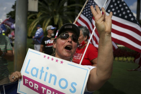 Supporters of US President Donald Trump rally outside the "Latinos for Trump" roundtable event at Trump's golf resort in Doral, Florida
