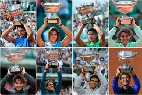 Glorious twelve: Rafael Nadal with the French Open trophy after all of his 12 title wins