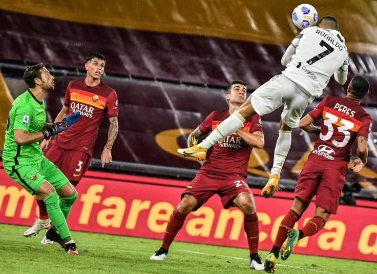 Cristiano Ronaldo (Top R) rose high to head in the equaliser in Rome.