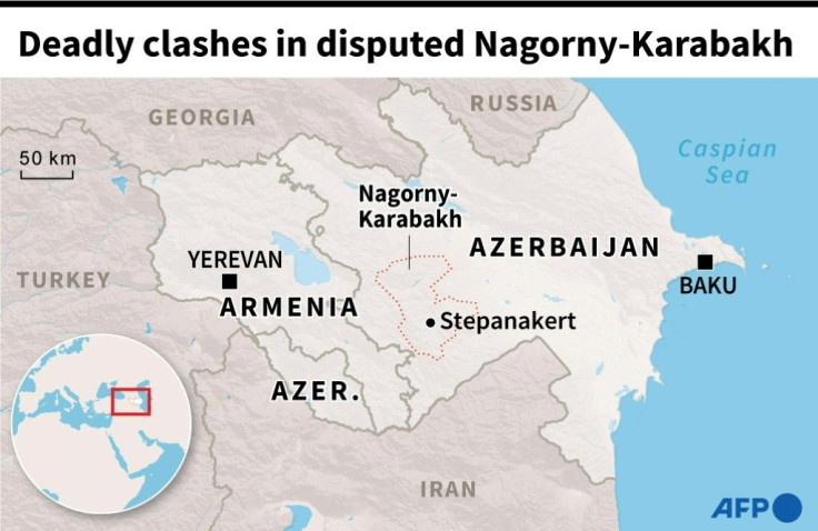 Map of Azerbaijan and  Armenia locating Azerbaijan's breakaway region of Nagorny Karabakh.