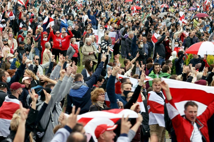 Tens of thousands of people took to the streets on Sunday in the 50th day of unprecedented protests against Lukashenko's 26-year rule