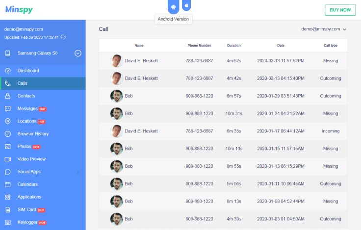 Minspy check call history