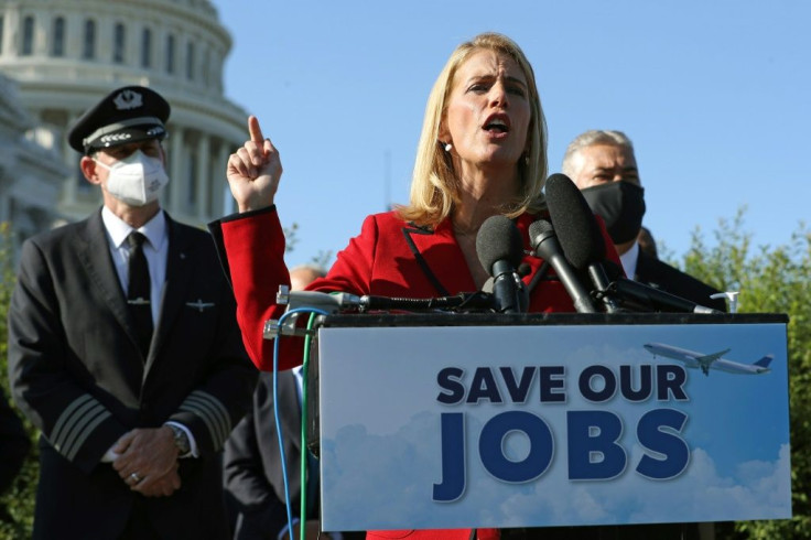 Association of Flight Attendants International President Sara Nelson in Washington to call for another federal relief package in September 2020