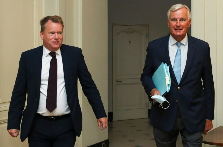 Britain's chief negotiator David Frost (L) and EU's Brexit negotiator Michel Barnier met last week to prepare the round of talks