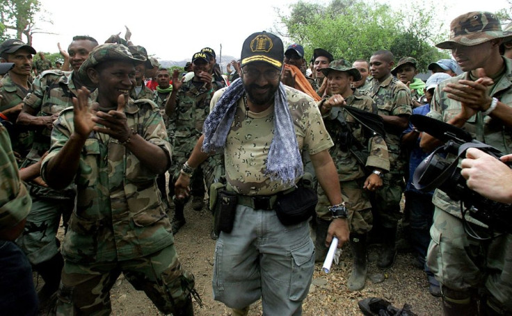 Rodrigo Tovar (C), pictured with his paramilitaries in March 2006 in the Colombian department of Cesar