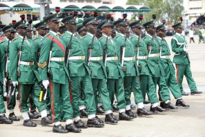 Nigerian soldiers march in Eagle Square during the celebrations to mark Nigeria's 50th independence anniversary 10 years ago
