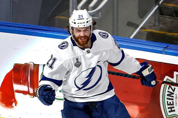 Tampa Bay forward Brayden Point celebrates after scoring a goal in the Lightning's 2-0 win over the Dallas Stars to claim their second Stanley Cup crown in franchise history