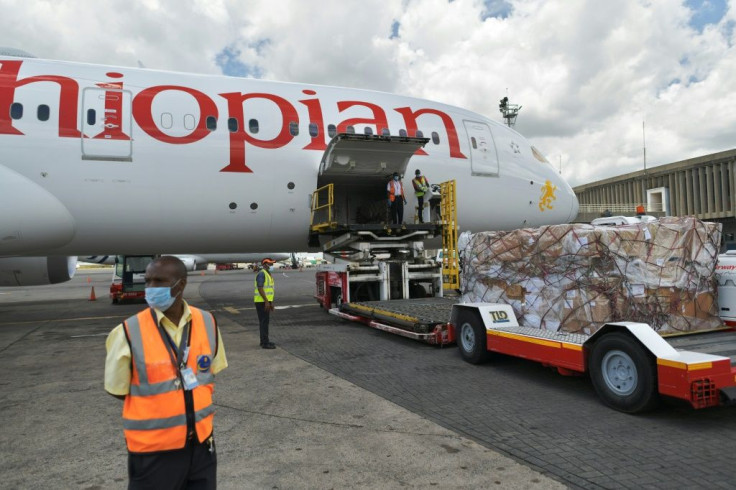 Cargo flights have helped Ethiopian Airlines remain financially viable during the coronavirus pandemic, inlcuding transporting masks such as these donated by Chinese billionaire and Alibaba co-founder Jack Ma in April