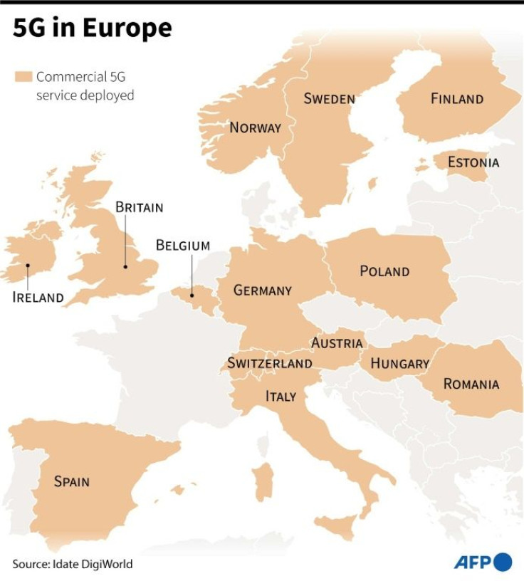 Map of Europe showing countries which have deployed a commercial 5G telecommunications service.